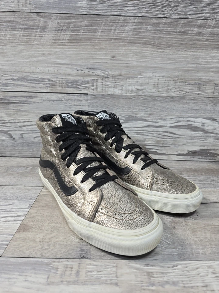 范斯 Off The Wall 金色黑色休闲鞋 721278 女式 8.5 码运动鞋 — 第 3/4 张图片