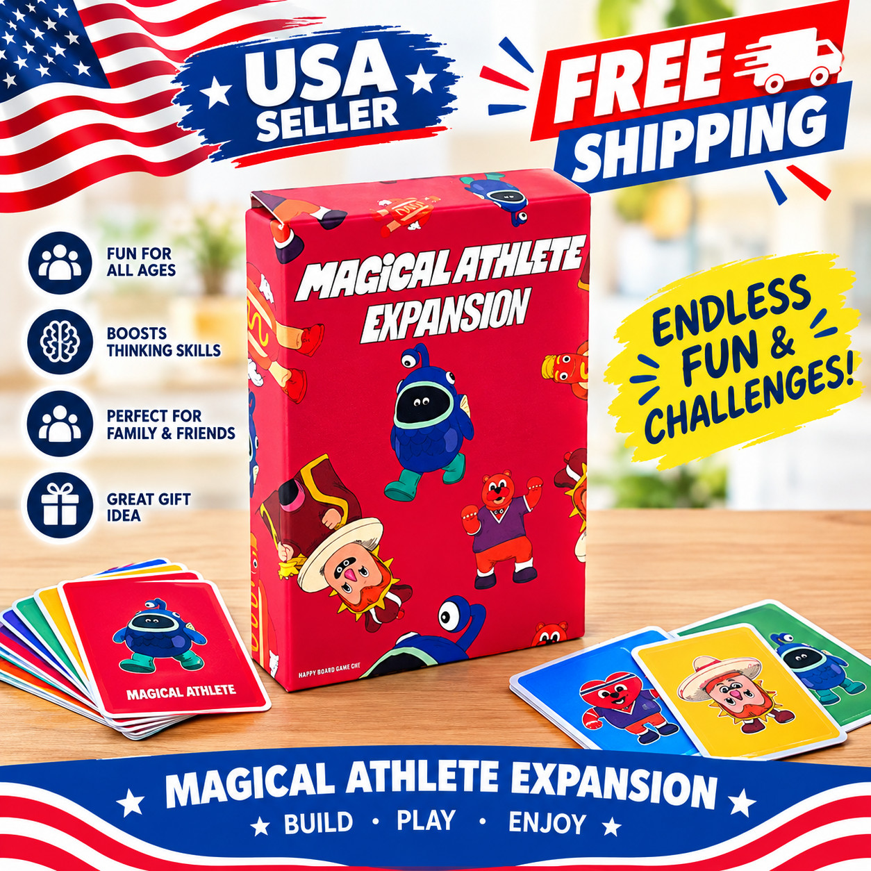 Magical Athlete Board Game Expansion Pack Hot Streaker 4 Wooden Tokens 4 Cards