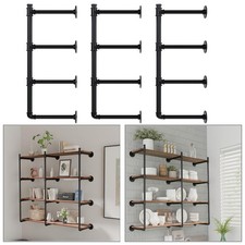 Industrial Pipe Shelf Brackets Wall Mount, Open Black Pipe Shelving for Kitch...
