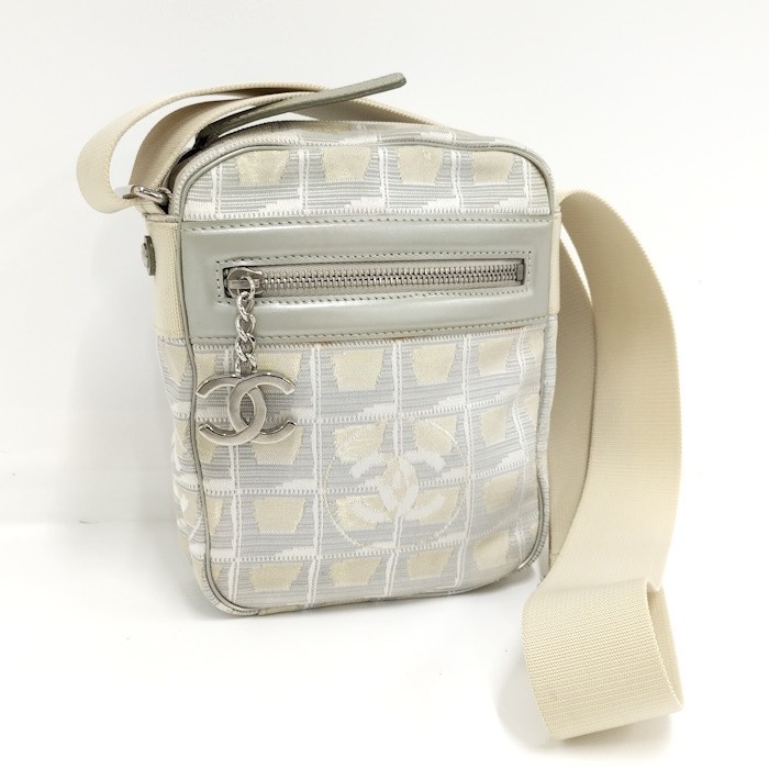 CHANEL Neutral Travel Line Nylon Shoulder Bag in Silver