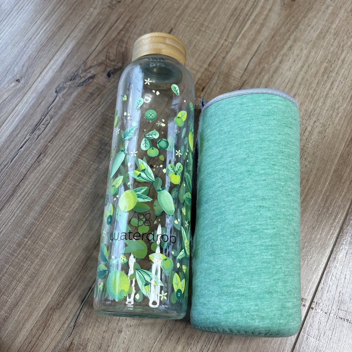 WaterDrop Microdrinks Glass Water Bottle w Sleeve Bamboo Lid Lemon Floral |  eBay