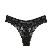 Victoria  s Secret Tease Black Mesh Velvet Bow Lace Trim Thong Panty Women's Sz L