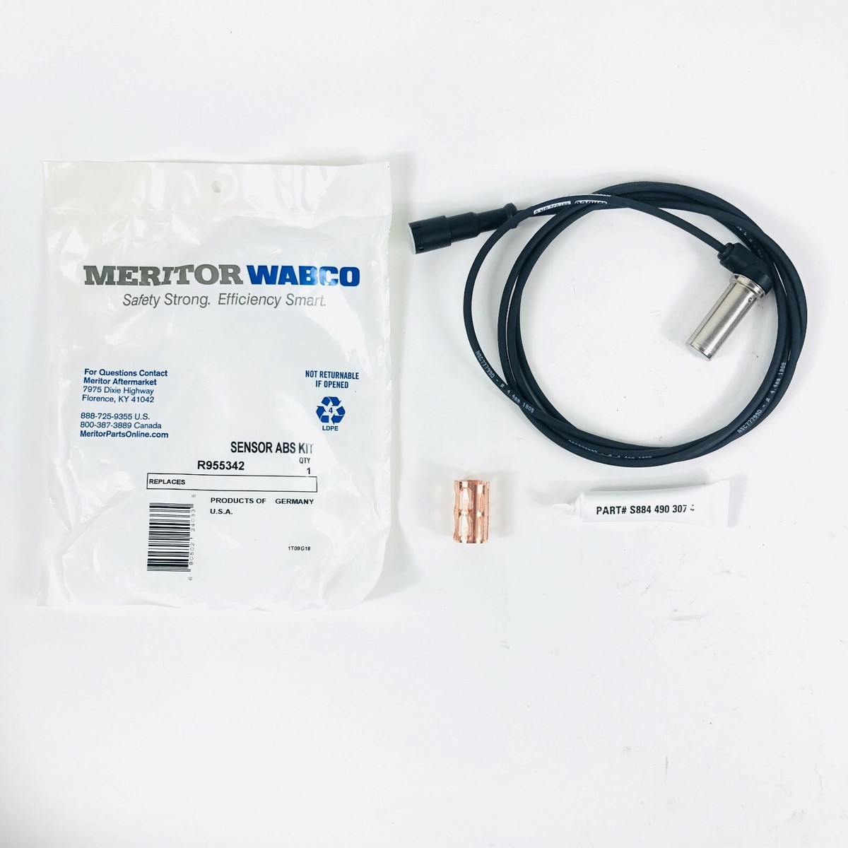 MERITOR R955342 SENSOR ABS KIT OEM, RIGHT ANGLE 6'-6