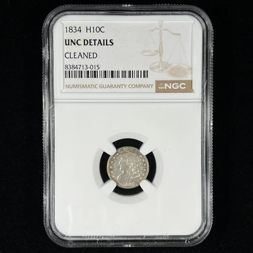 1834 H10C Toned Capped Bust Half Dime - NGC UNC Details Cleaned