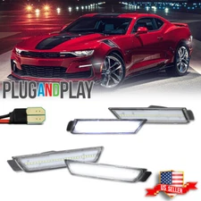 Fits 10-15 Chevrolet Camaro Clear Lens White LED Front + Rear Side Marker Lights
