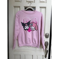 My Melody Kuromi Sweatshirt Graphic Print Pullover Kawaii Pink Size Small