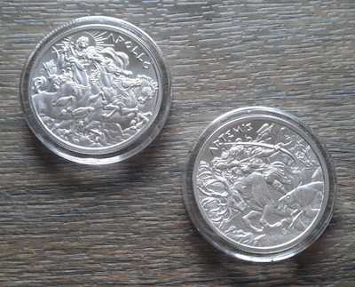 APOLLO 1OZ + ARTEMIS 1OZ - .999 SILVER - GODDESS   HUNTING - GREEK GOD - THE SUN