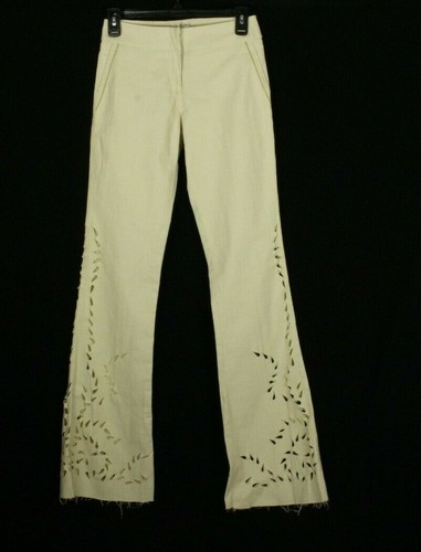 Beige Embellished Flare Pants Size 