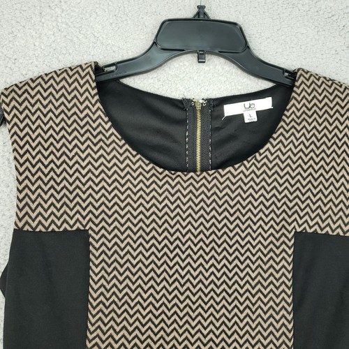 Ya Los Angeles Sheath Dress Women Size L Black Brown Herringbone Shoulder Padded - Picture 4 of 14
