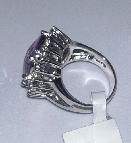 NEW Oval Lab Created Amethyst Diamond Halo Ring Silver Size 8 Gorgeous Gift 💝 - Picture 6 of 13
