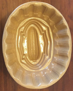 Antique 19th Century Yellow Ware Pottery Food Mold - Ear Of Corn Design