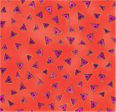 Laurel Burch Basics Coral Orange, Pink Triangle Metallic outlined Fabric YARD