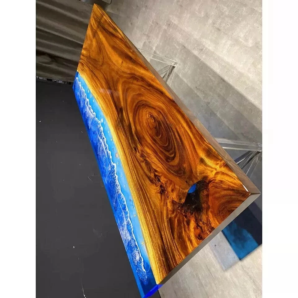 Custom Made Blue Epoxy River Table Handmade Furniture Conference Table Home Deco - Image 2 of 4