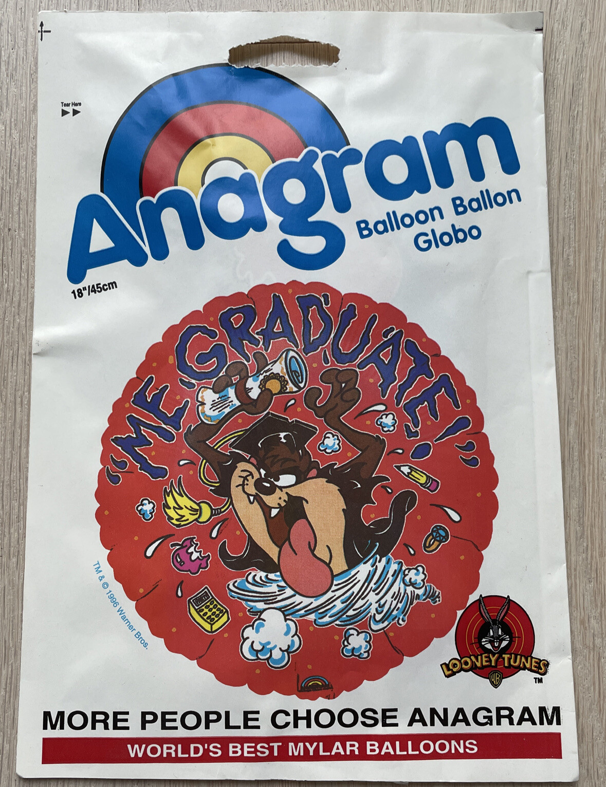 VTG Anagram Balloon Looney Tunes Tasmanian Devil “Me Graduate