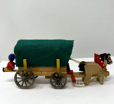 Vintage Erzgebirge Steinbach Covered Wagon With Horses Wooden Figurine Germany