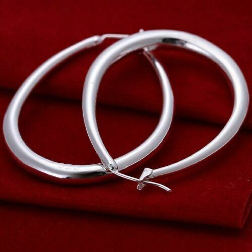 Women Gils Silver Plated Filled Egg Shape Smooth Hoop Earrings Jewellery - Picture 6 of 6
