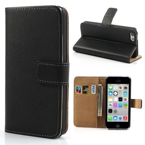 LUXURY REAL LEATHER WALLET STAND CASE CARD POCKET FOR IPHONE 5C UK FREE DISPATC - Afbeelding 1 van 8