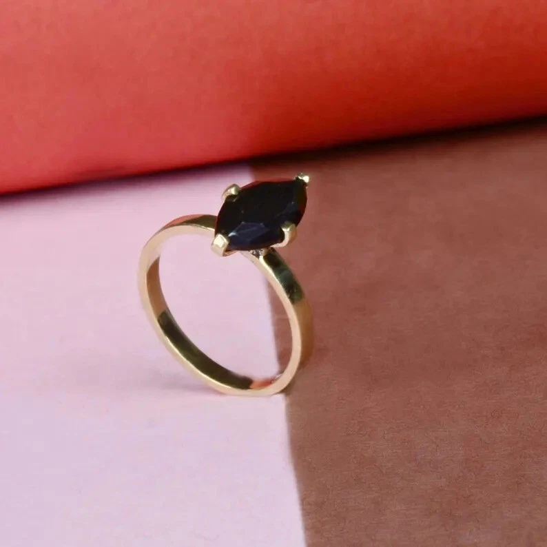 Black Onyx Ring Brass Women Ring Promise Engagement Ring Handmade Gift For Her - Image 2 of 4