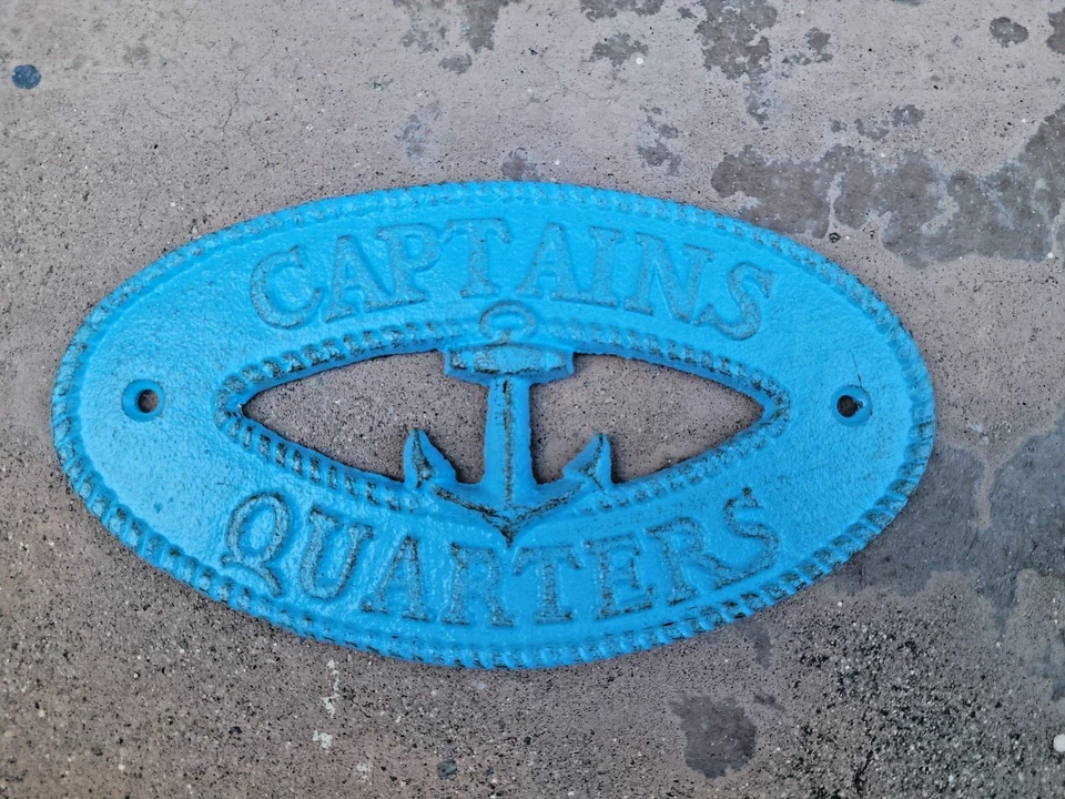 Letrero de placa de pared de cuartos de capitanes de hierro fundido decoración náutica de playa - azul rústico Foto 2 de 4