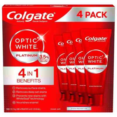 Colgate Optic White Platinum Toothpaste, 4.1 Ounce (Pack of 4)