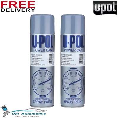 2x U-Pol Power Dose Grau Grundierung Sprühfarbe Aerosol 500ml