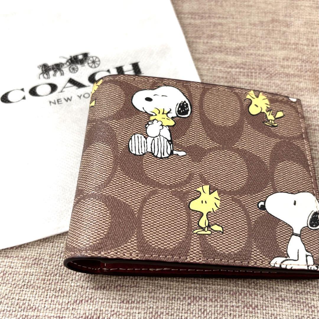 【COACH X PEANUTS】二つ折り財布☆Billfold Wallet COACH x PEANUTS bi-fold wallet Signature x Snoopy brown | eBay