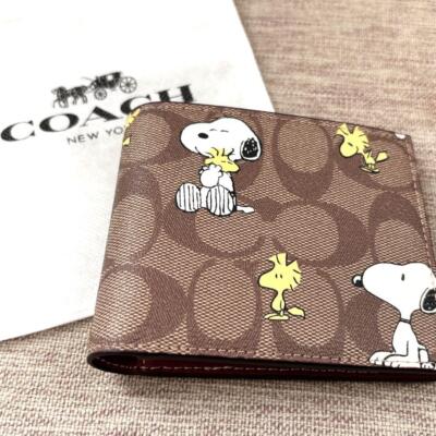 【COACH X PEANUTS】二つ折り財布☆Billfold Wallet COACH x PEANUTS bi-fold wallet Signature x Snoopy brown B | eBay
