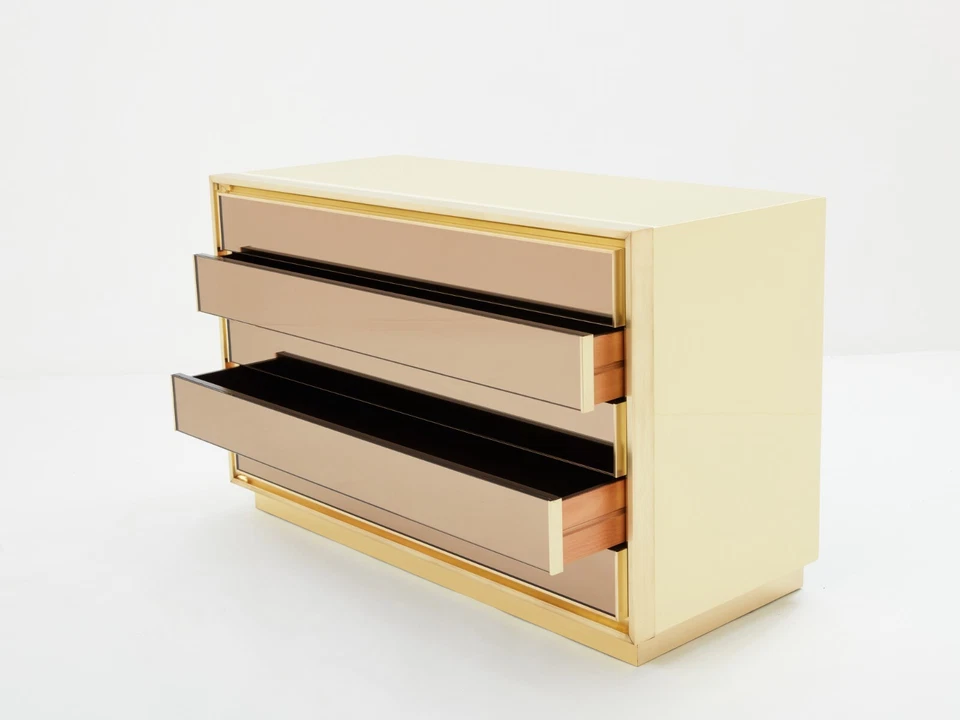 Maison Jansen commode laquée laiton et miroirs 1970 - Photo 3/4