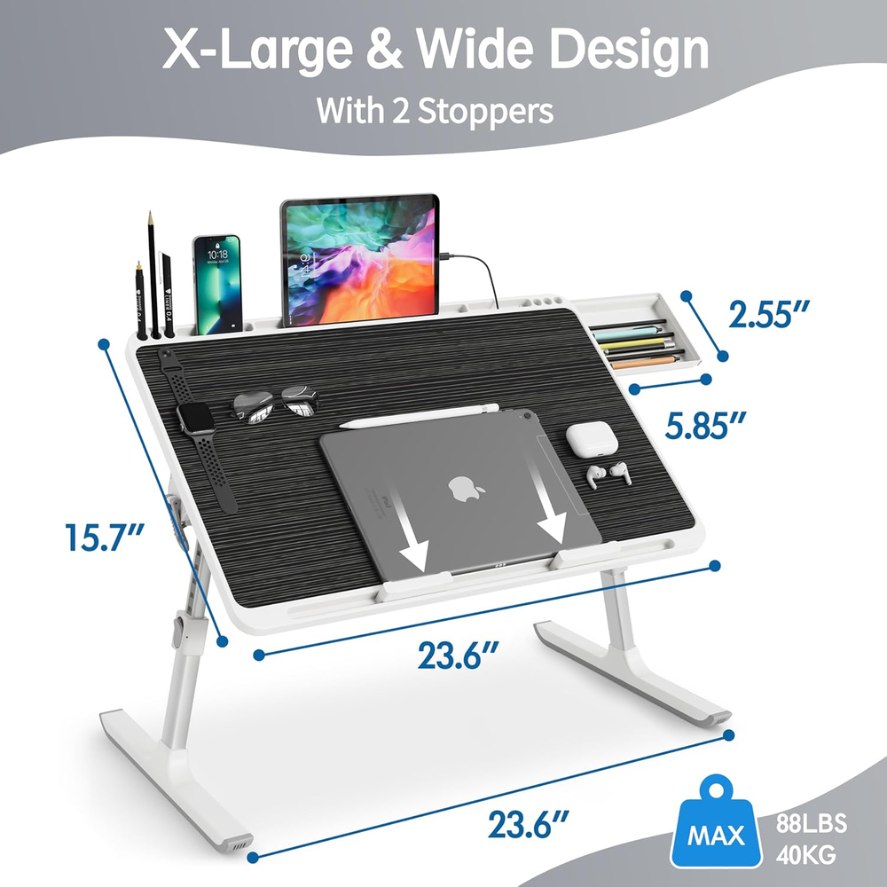 Adjustable Lightweight X-Large Laptop Stand for Bed and Desk Tray