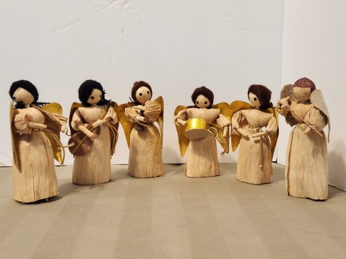 JUEGO DE 6 FIGURAS DE ÁNGEL MUSICALES HECHAS A MANO CON CÁSCARA DE MAÍZ 4,25 DECORACIÓN NAVIDAD DE COLECCIÓN - Imagen 9 de 16