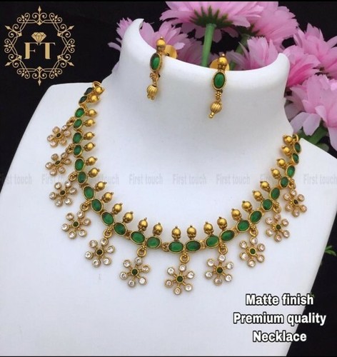 Indian/Asian matte gold AD necklace set 