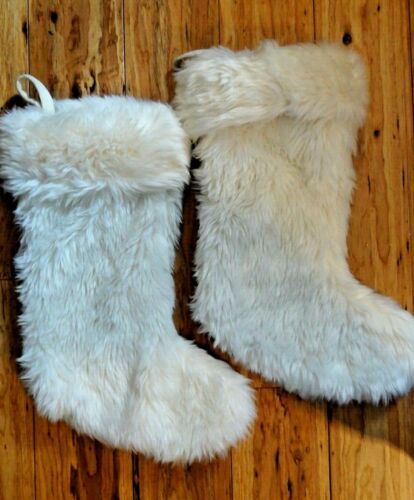 Large Holiday Collection Cream Color Mink Faux Fur Christmas Stockings Set Of 2 - Picture 1 of 3