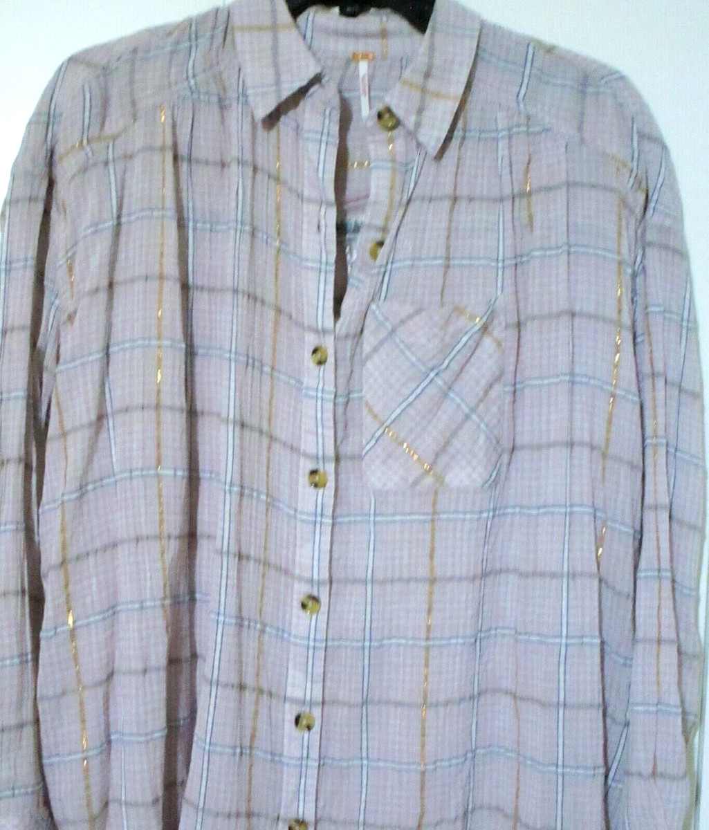 NEW Free People $108 Break My Stride Metallic Plaid Tunic Button-Up Shirt SMALL View 5