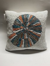 Coastal Collections Throw Pillow Nautical Beach Beaded Seashell Peach Aqua White