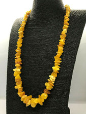 Ancien COLLIER AMBRE perles jaune d'oeuf vintage pierre naturelle unique de l...