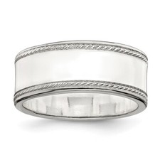 Sterling Silver 8mm Designed Edge Band Ring