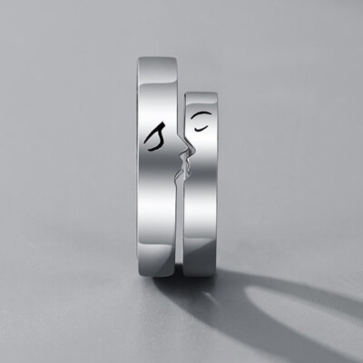 2Pc Kiss Matching Ring Couple Pair Ring Adjustable Rings Set Lovers Ring Jewe^^i