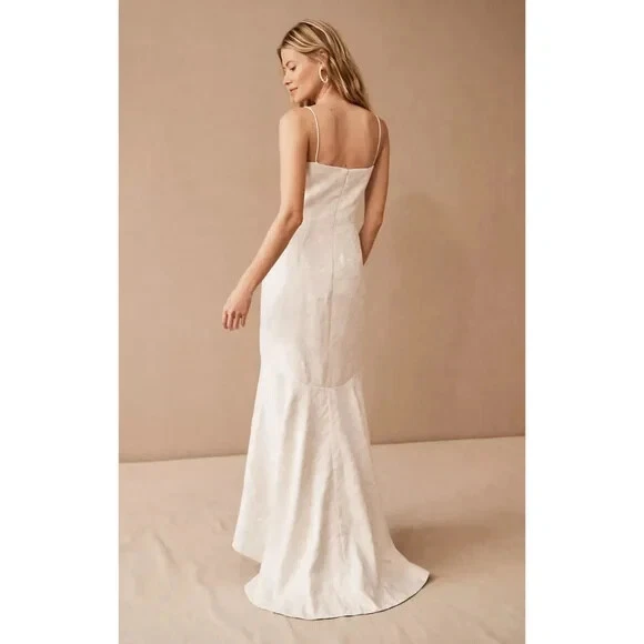 Красивый размер 8 Monique Lhuillier слоновой кости жаккард Hi-Low свадебное платье  - Изображение 2 из 4