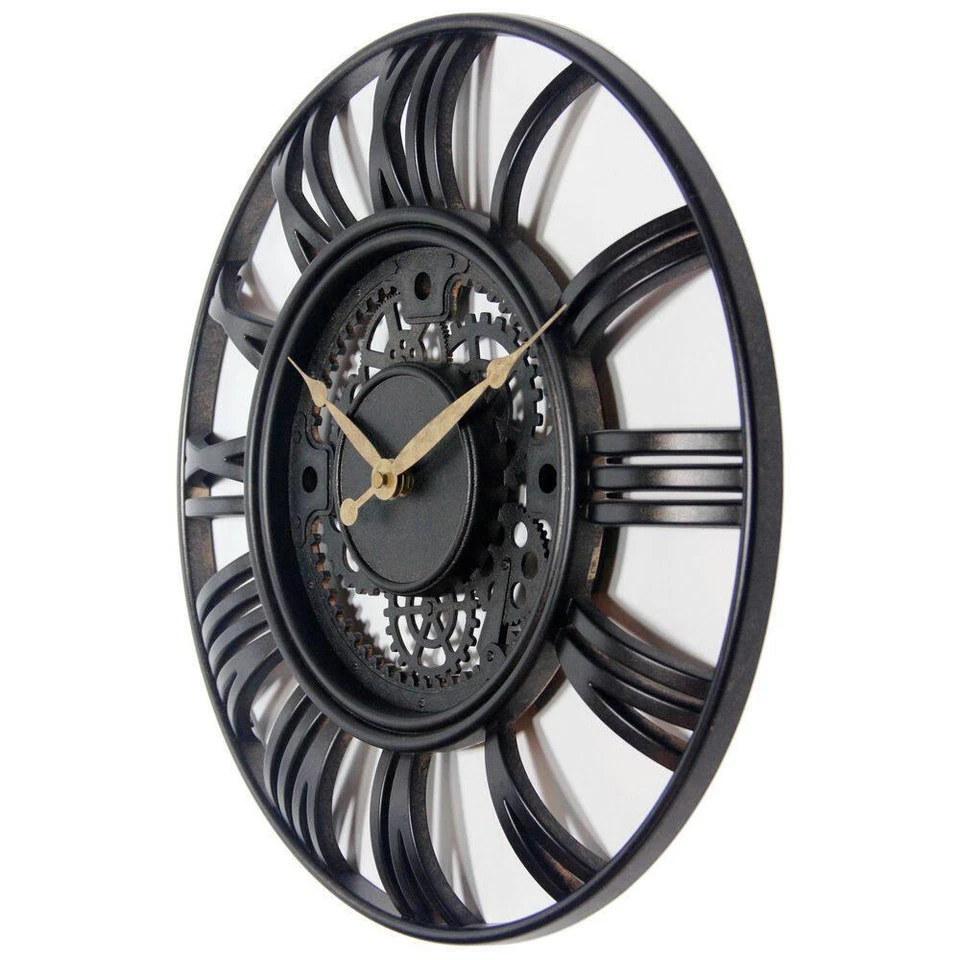 Infinity Instruments Wall Clock Roman Gear Rust Plastic Case Industrial Vintage - Image 3 of 4