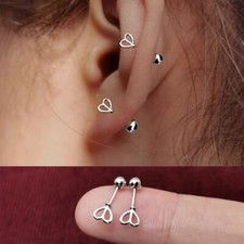 Womens Girls Surgical Steel Tiny Heart Stud Earrings Screw Back Trendy Jewelry