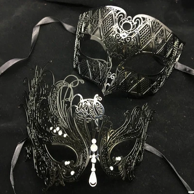 Charming Metal Couple Lover Masquerade Mask Party Mask Men & Women Mask- Black