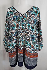 DR2 Daniel Rainn Womens Pullover Top Blue Orange White Floral Polyester Rayon 3X