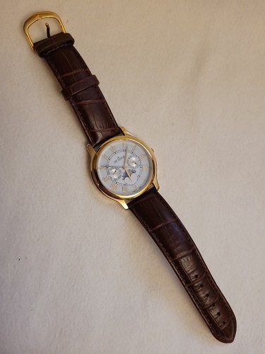 GROVANA 1025.1 Swiss Moonphase Analog Display 3ATM Sapphire Quartz Gold Platen. - Picture 7 of 16