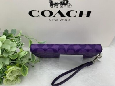 COACH C4452 Sports Purple Signature Long Zip Wallet Outlet from