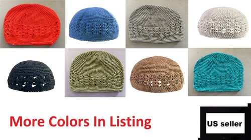 KUFI Crochet Beanie Skull Cap Knit Hat Muslim Islamic Prayer Cotton Plain Colors - 第 1/18 張圖片