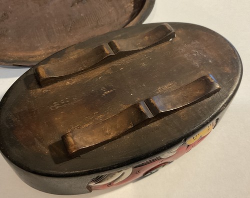 Antique Made In China Or Japan Small Hand Carved Wood Trinket Box Painted Cow? - Picture 7 of 11