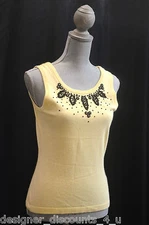 NEW Karen Kane Yellow Black Angora Cashmere blend SWEATER Beaded VEST top size M