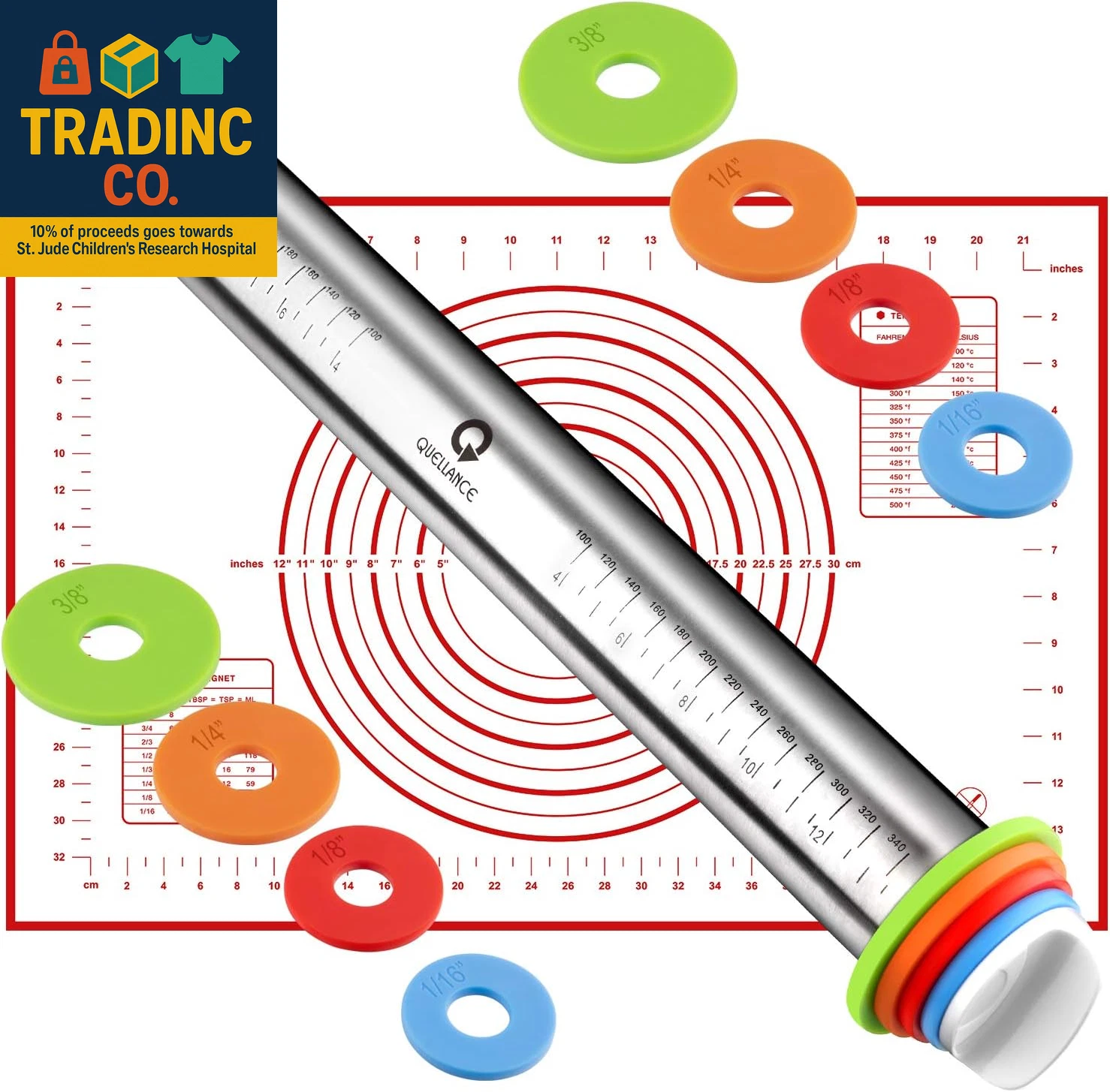 Rolling Pin and Pastry Baking Mat Set, Rolling Pins with Adjustable Thickness Ri