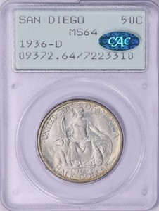 1936-D San Diego, California Half Dollar PCGS MS-64 (CAC Green) OGH (1st Gen)