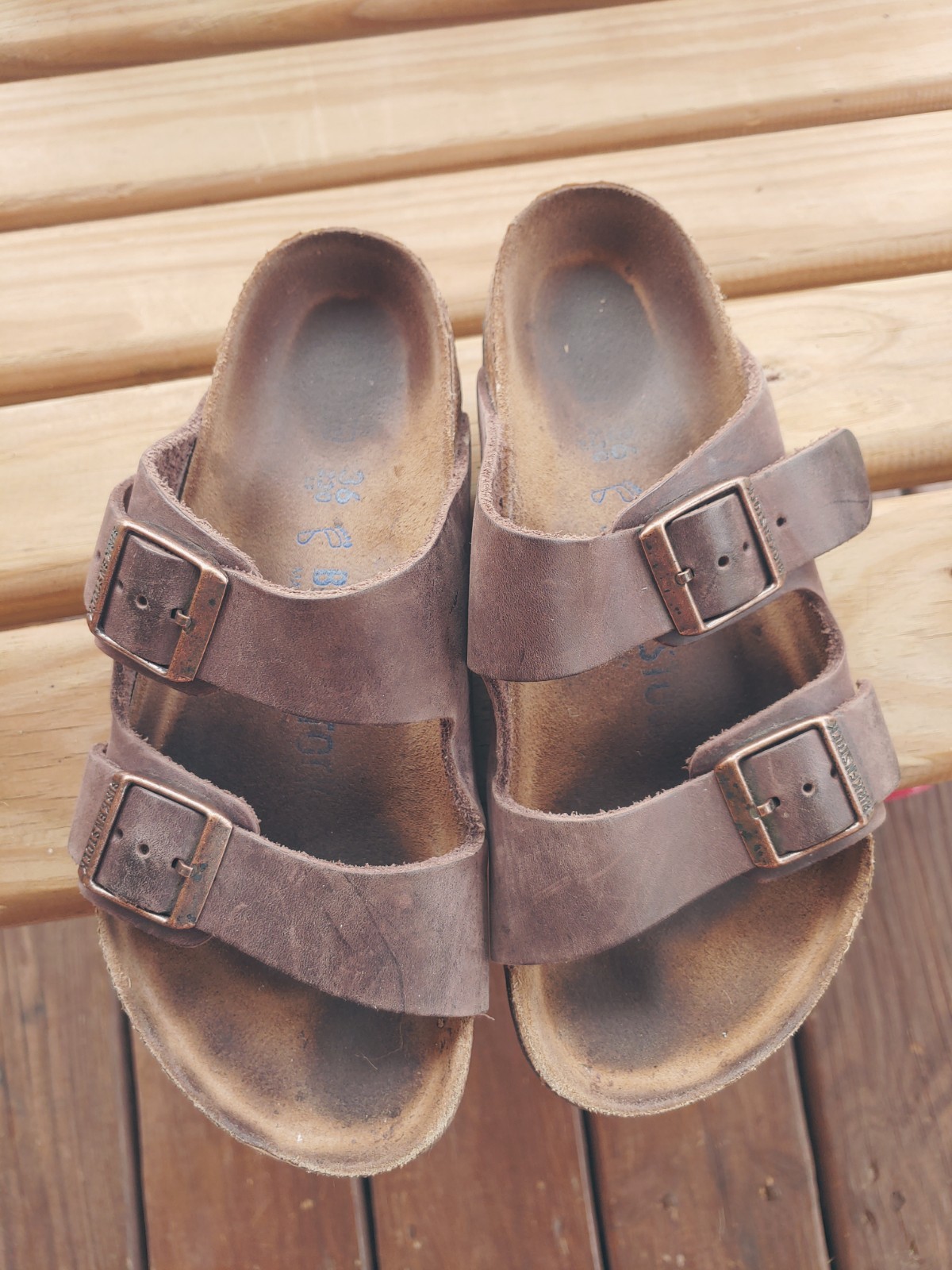 Birkenstock Arizona Brown Leather 2-Strap Buckle Slide Sandals Size 5.5-6